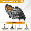 CLERYYE 6 Pins Headlight Assembly W/DRL Compatible with Dodge RAM Promaster 1500 2500 3500 2014-2022, Halogen Headlamp Replacement W/Bulbs, Chrome Housing, 68154589AK CH2502291 Left Driver Side