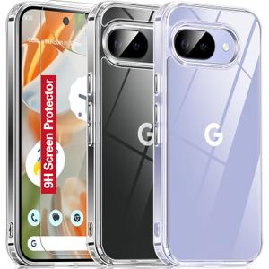 Oterkin for Google Pixel 9a Case Clear, [20X Anti-Yellowing] Transparent Pixel 9a Phone Case with [Tempered Glass Screen Protector][Built-in 4 Airbags][10FT Military Grade Protection] (Clear)