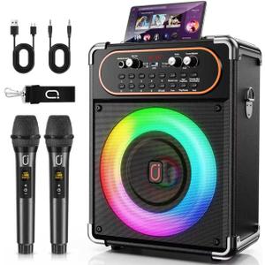 HWWR Karaoke Machine with 2 Wireless 2.4G 0-Delay Microphones for Adults,Portable Bluetooth 5.3 Speaker with Echo Adjustment and Deep Bass,Supports TWS/TV/Guitar for Family Party,Backyard BBQ(2 Mics)