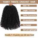 COOKOO 8 Bundles/Lot Bohemian Yanky Twist Crochet Braids Hair 8 Inch Natural Black Pre-Twisted Crochet Passion Twist Hair with Curly Ends Small Curly Twist Crochet Hair for Senegalese Twist Braids 1B#