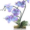 15" Tall Artificial Silk Phalaenopsis Orchid Flower Plant Pot Arrangements (Purple Blue)