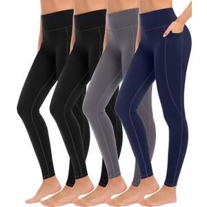 MIRITY 4 Pack Yoga Leggings with Pockets for Women - High Waist Tummy Control Pants for Workout (S)