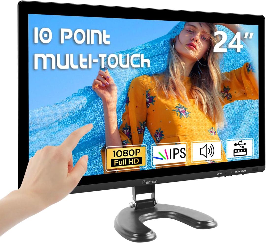 Prechen 24 Inch Touchscreen Monitor, IPS FHD 1080P Touch PC Display with HDMI & VGA & USB, 75Hz, VESA, Built-in Speakers, Computer Touch Screen for Gaming & Business