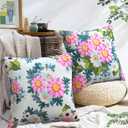 cygnus Summer Outdoor Floral Pillow Covers 18x18 Waterproof,Pink Flower Outdoor Throw Pillows for Patio Furniture & Garden Couch Decorative