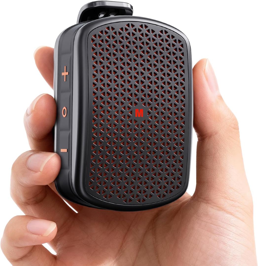 Wearable Bluetooth Speaker with Magnetic Clip, IPX7 Waterproof Mini Personal Speaker for Construction Job Site, Golf Cart, Hiking, Small Clip on with Mic, BT 5.4, TWS, Black