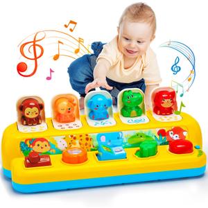 Interactive Pop up Animal Toys with Music & Light, Montessori Cause and Effect Toys for 1 Year Old Boy Girl Early Learning Musical Baby Toy 91218 Months STEM Toddler Toy Age 12 Gift for Infant