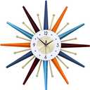 Large Wall Clock 27.5 Inch Modern Wall Clock Starburst Mid-Century Modern Decor Non-Ticking Battery Operated Colorful Clock Home Decorations for Living Room Bedroom Kitchen Office, Medium