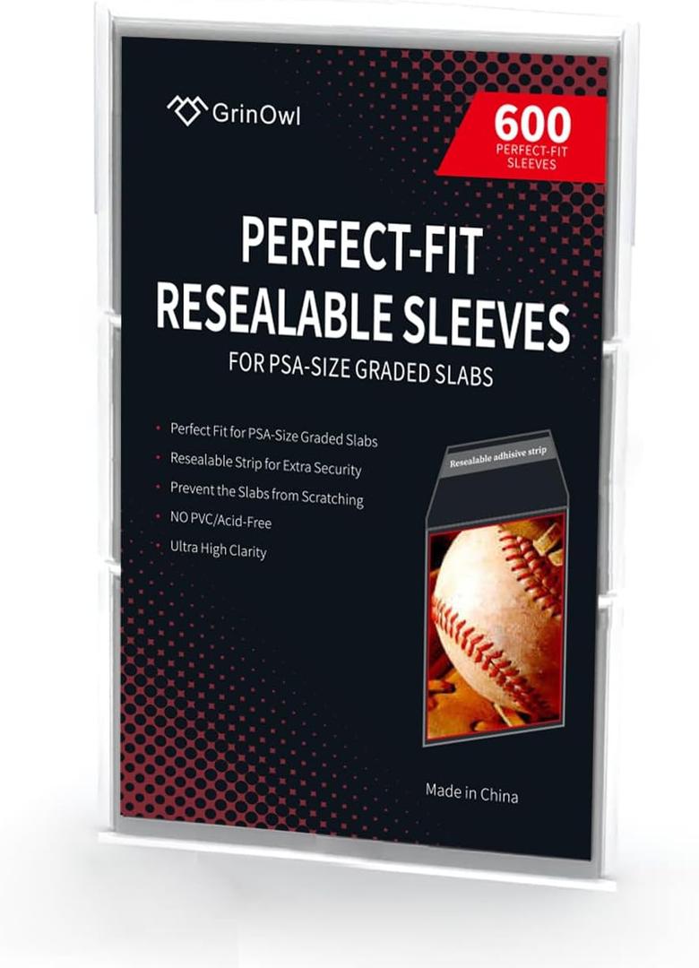 GrinOwl Graded Card Sleeves for PSA Slabs, Exact Fit Resealable PSA Slab Sleeves, Compatibile with PSA, CSG, CGC, FGS, FCG Sized Slabs (600 Count)