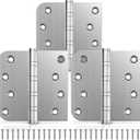 KOLET Ball Bearing Door Hinges, 4 x 4 Inches Door Hinges, Square and 5/8'' Radius Corner, Heavy Duty Stainless Steel Hinges, Smooth and Quiet, Non Removable Pin, Brushed Nickel, 3 Pack