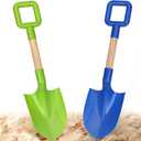 Dilabnba Beach Sand Toys Shovels for Kids Adults, 16inch/40cm Toddler Garden Beach Sand Spade Shovels for Digging Snow, Plastic Garden Sandbox Toy Set with Long Wooden Handled(2PCS) (Blue)