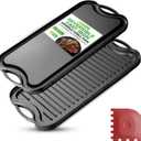 NutriChef 20"x10" Reversible Cast Iron Griddle Pan  Flat & Grill Sides, Pre-Seasoned, Oven Safe, Extra-Wide, PFOA & PFOS Free, for Gas, Electric, or Outdoor Cooking (Black)