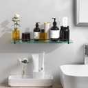 20 Inches Glass Shelves for Bathroom, Matte Black Floating Glass Shelf Stainless Steel Tempered Glass Bathroom Shelves for Wall Mount Modern