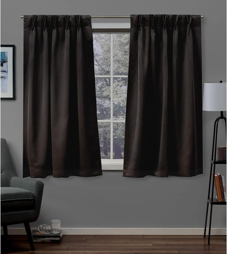 EXCLUSIVE HOME Sateen Twill Woven Room Darkening Blackout Pinch Pleat/Hidden Tab Top Curtain Panel Pair, 63" Length, Espresso