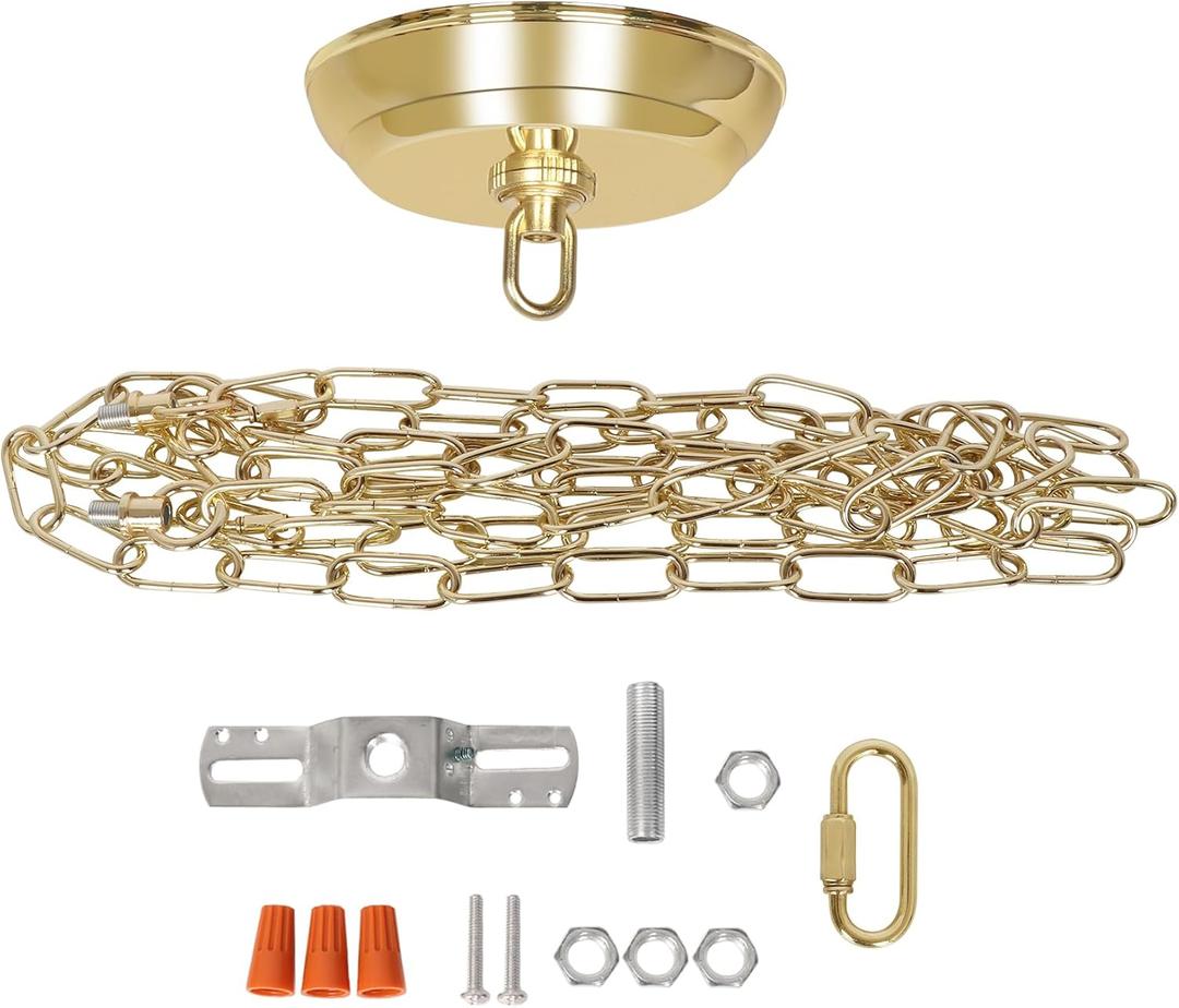 10 Feet Heavy Duty Gold Chain with 5" Light Canopy Kit for Chandelier, Swag Light Kit Light Fixture Mounting Bracket for Hanging Light,L0019