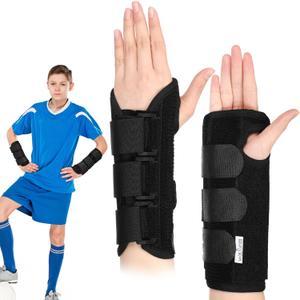Konohan 2 Pcs Wrist Brace for Kids Youth Carpal Splints Wrist Brace Sports Night Support with Adjustable Compression Straps for Children Sleep (Black, Age 8-12)