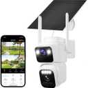 Dual Lens Dual Screen 2K Solar Security Camera Wireless Outdoor 360 View Battery Powered Camera with Spotlight Color Night Vision, PIR Sensor WiFi Home Security System