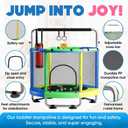 55" Toddler Trampoline for Kids Ages 38 Indoor & Outdoor Kids Trampoline Anti-Tilt Frame, Adjustable Gym Bar, Basketball Hoop, Ocean Balls, Boxing Bag, Hammock & Boxing Gloves