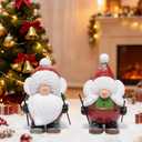 Hodao Christmas Elf Skiing Figurine Decoration  Winter Holiday Elf on Skis, Adorable Holiday Tabletop Ornament, Ski Lodge Decor, Mantel, Shelf & Table Centerpiece Christmas Decorations (Red-2)