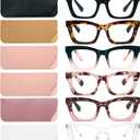 REAVEE 6 Pack Reading Glasses for Women Blue Light Blocking, Cute Square Computer Readers with Spring Hinge, +1.75