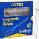 POSATE 7.1" Plastic Spoons (60 Count), Heavy Duty Clear Disposable Spoons