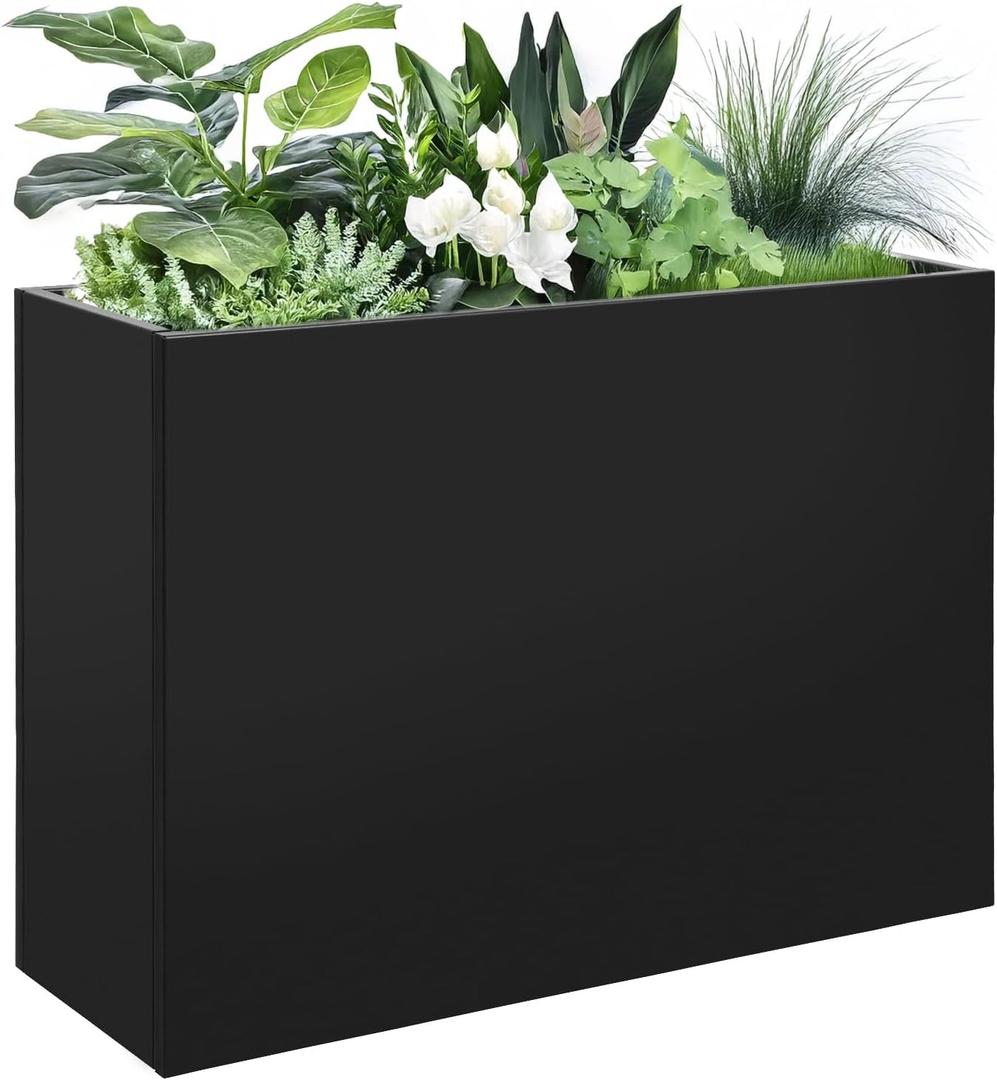 Metal Planter Box 36"x24"x12", Heavy Duty Galvanized Steel Planter Cube, Large Outdoor & Indoor Plant Container, Black Powder Coating Square Garden Box for for Commercial and Residential Use