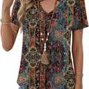 Kistore Womens Summer Tops Short Sleeve V Neck Casual Shirts Beach Vacation Dressy Work Blouses (M)