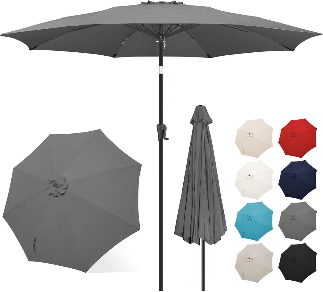 FLAME&SHADE 11 ft Patio Umbrella - Table Umbrella Outdoor with Push Button Tilt and Crank, UV Protection, 8 Sturdy Ribs, Market Umbrella for Garden, Deck, Backyard, Lawn, Pool and Beach(Anthracite)
