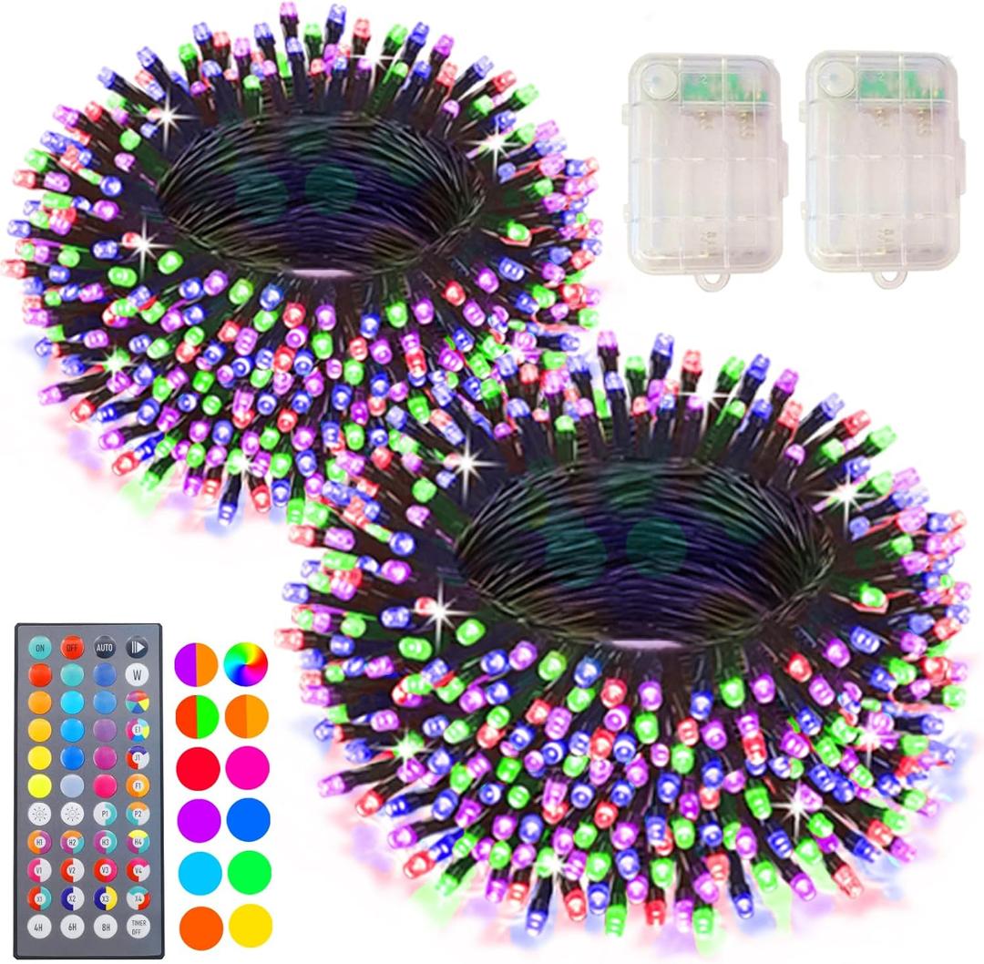Color Changing Christmas Lights with Remote, 2 Pack Total 66.6 FT 200 LED Battery Powered String Lights Classroom Decoration, 34 Colors Outdoor Fairy Lights for Bedroom Dorm Yard Tree Party Decor