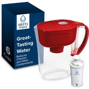 Brita Metro Water Filter Pitcher with SmartLight Change Indicator, BPA-Free, Replaces 1,800 Plastic Water Bottles a Year, Lasts Two Months, Includes 1 Filter, Small - 6-Cup Capacity, Fiery Red