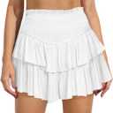 Women's Cute High Waist Ruffle Mini Skirt Layered Ruffle Hem Flared Flowy Casual Swing Beach Mini Short Skirt (White) Small