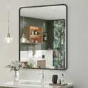 OKPAL 28X32 Inch Black Bathroom Mirror, Bathroom Vanity Mirror for Wall, Black Rectangle Mirror, Round Corner, Rustproof, HD Glass(Horizontal/Vertical)