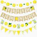 5pcs Lemonade Stand Party Decorations  Lemon Sign Burlap Banner, Citrus Garland Supplies for Yellow Birthday, Bridal Shower, Summer Decor