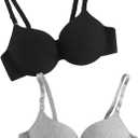 SHENHE Women's 2 Pack Push Up Tshirt Bras Underwire Padded Adjustable Strap Smooth Bras (Large, Black and Grey)