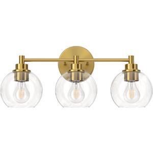 VONLUCE Bathroom Light Fixtures, 3-Light Bathroom Vanity Light with Globe Glass Shades E26 Sockets, Vanity Lights Over Mirror for Bedroom Hallway Living Room, Gold Finish