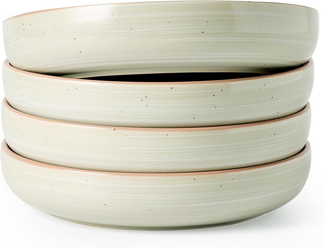 Famiware Milkyway 33 oz Bowl Set, Pasta Bowls Set of 4, Salad Bowls, Double Reactive Glaze, Sturdy & Stackable, Ideal for Housewarming, Festivals, Matcha Green with Speckles