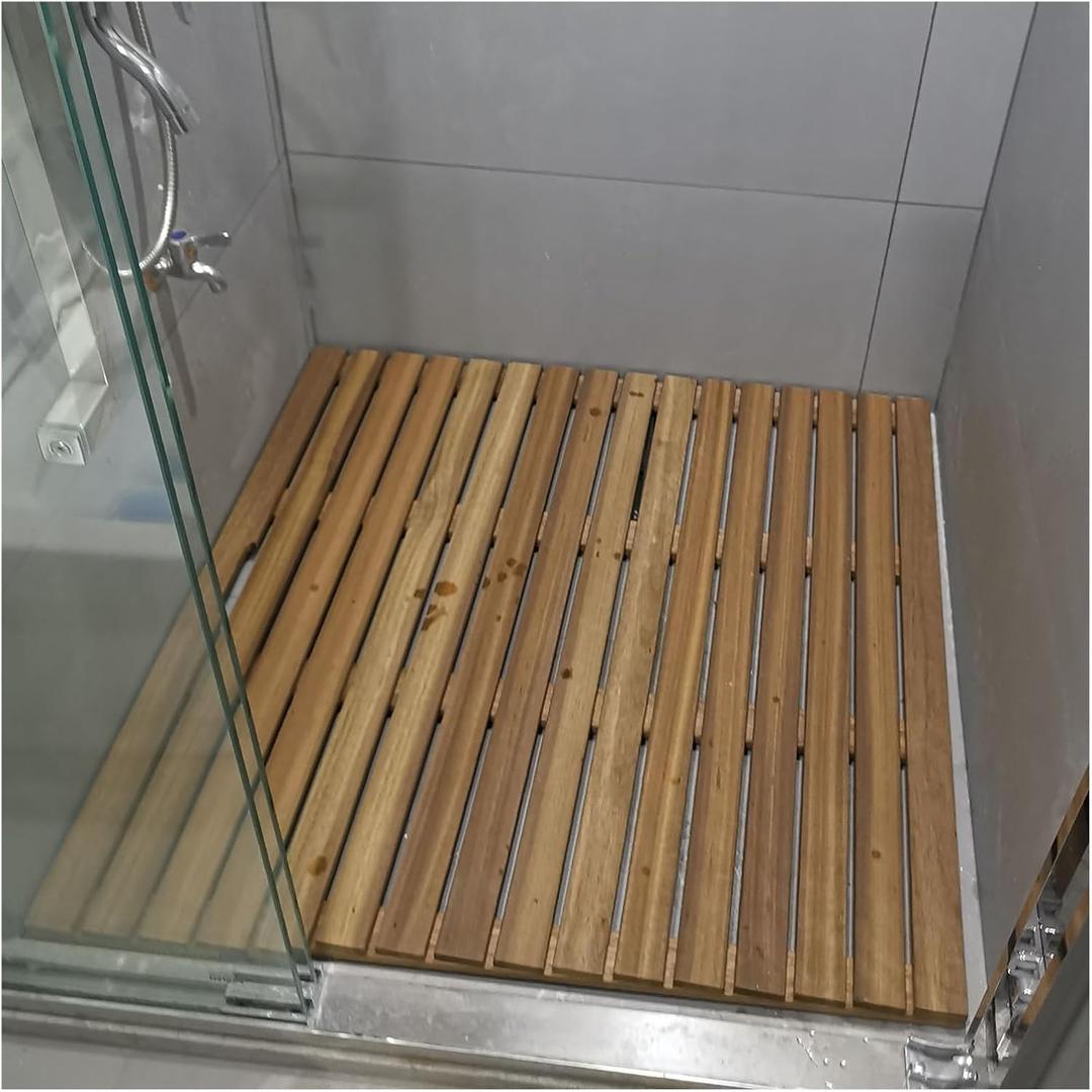 YLLFFLL 20 24 27 30 Waterproof Wooden Bathroom Mat Raised, Teak Non Slip Large Shower Mats for Walk-in Shower for Seniors/Kids, Heavy Duty Portable Bath Floor Mat Indoor Outdoor(20x20in(50.8x50.8cm))