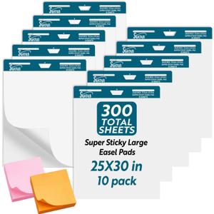 Sticky Easel Pad - 25 x 30 Inches  Large Chart Paper for Teachers - Self Stick Easel Pad for Office Classroom - Resistant Easel Paper- 2 Little Bonus Sticky Notes - 30 Sheets/Pad,10 Pads