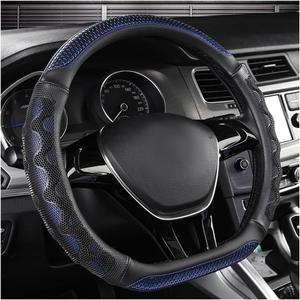 Car Steering Wheel Cover, 15 Inch Leather D-Shaped Comfy Grip Steering Wheel Protector, Anti-Slip Steering Wheel Cover with 3D Honeycomb for Most Vehicles, Car Accessories (Blue)