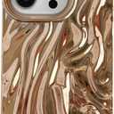 Caseative for iPhone 14 Pro Case,Pleated Water Ripple Chrome Wave Pattern Soft Phone Case (Gold)
