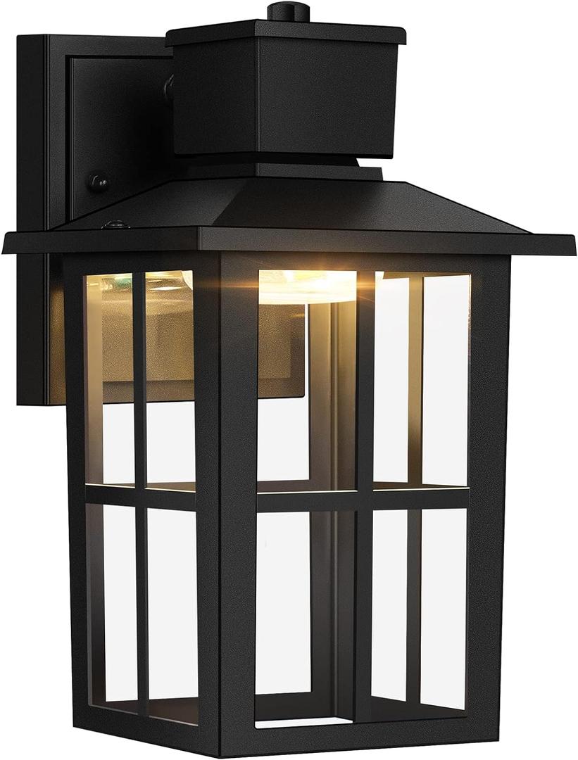 Brightever LED Outdoor Wall Lights, 10W 3000K/4000K/6500K Selectable, 800LM High Brightness Black Exterior Light Fixture with Clear Glass Shade, Waterproof Outdoor Wall Lanterns for Patio, 1 Pack
