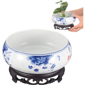 DOITOOL Lotus Bowl Planter Bowl : Water Lily Pots Blue and White Planter Small Lotus Bowls for Planting in Water Indoors for Home Office Garden