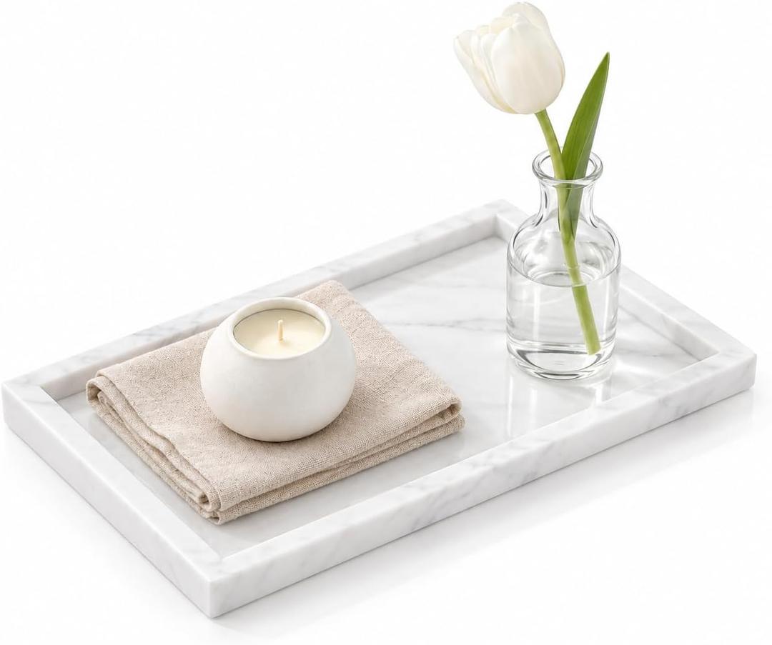 Natural Marble Vanity Bathroom Tray, 12 x 6 Inch Home Decor