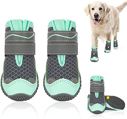 SlowTon Dog Shoes for Large Small Medium Dogs - Breathable Dog Boots for Summer Hot Pavement, Paw Protector for Outdoor Walking Winter Snow, Anti-Slip Rubber Dog Booties for Hardwood Floor (Green, 8)