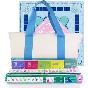 American Mahjong Game Set, Portable Carrying Bag,Acrylic 160 Tiles,Western Mahjong Tiles Set,Complete Ma Jong Set (Green)