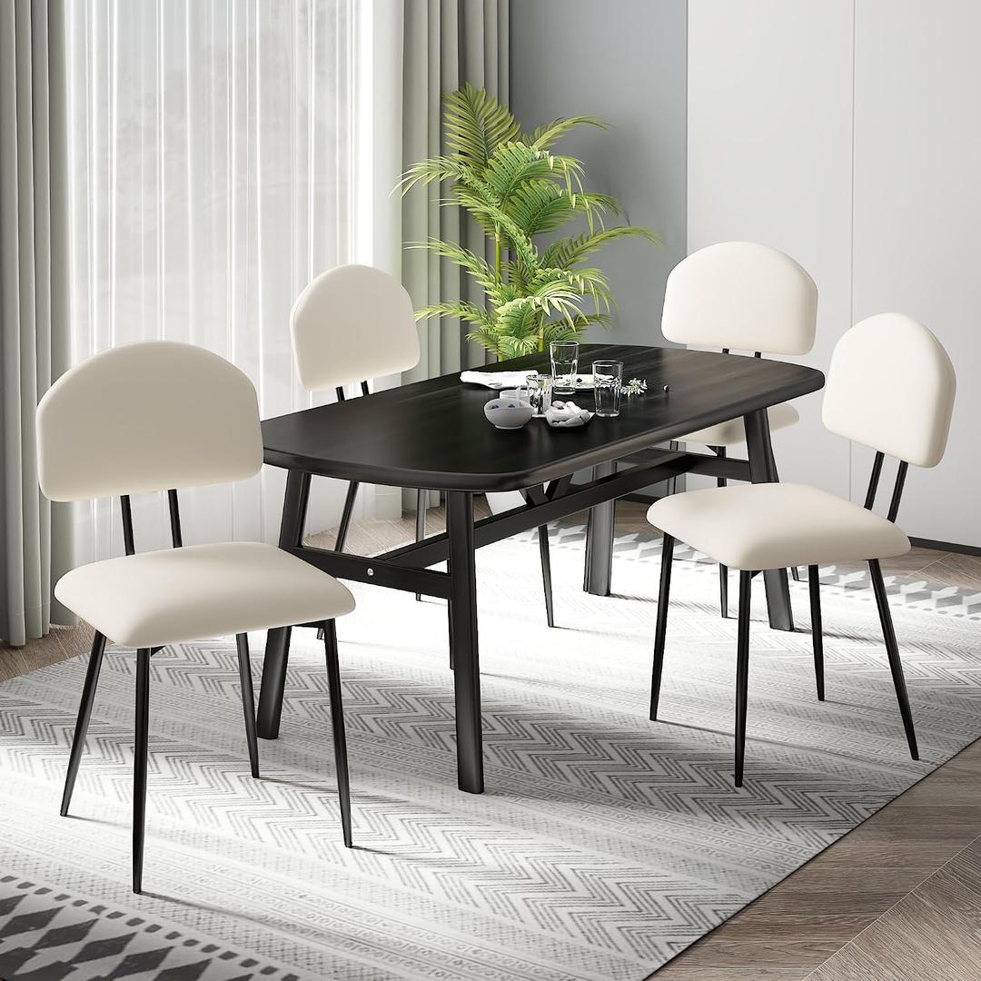 VECELO Stacking Dining Chairs Set of 4, Curved Backrest, Beige, 4 Pack