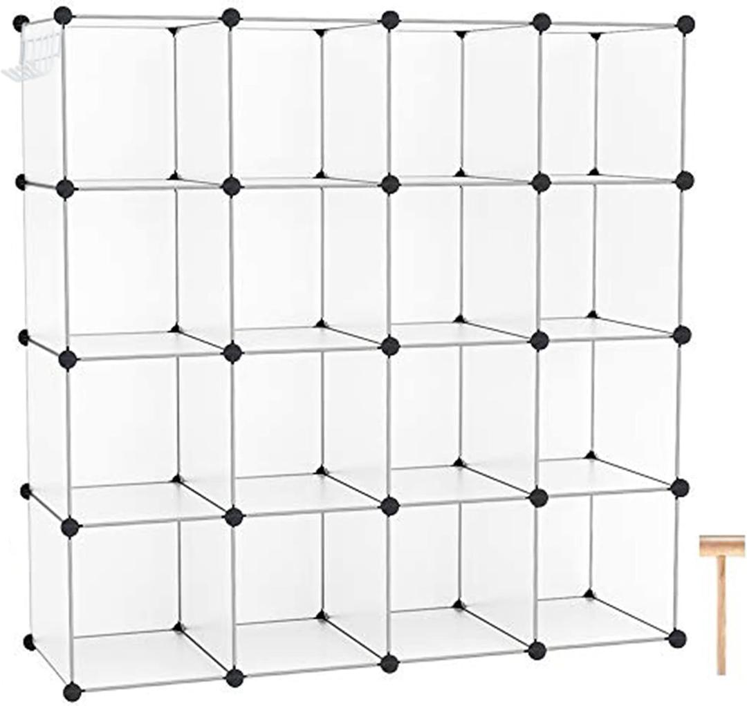 C&AHOME Cube Storage Organizer, 16-Cube Shelves Units, Plastic Storage Cubes, DIY Closet Organizer, Modular Closet Storage Shelves Ideal for Home, 48.4" L 12.4" W 48.4" H Transparent SUM3016W
