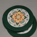 SHACOS 8 Inches Trivets for Hot Dishes, 4 Pieces Cotton and Felt Floral Trivets Mats for Kitchen, Hot Pads for Countertops and Table, Heat-Resistant Pot Holders for Hot Pots and Pans, Dark Green