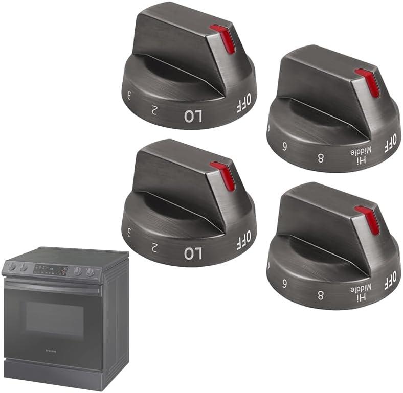 Updated DG94-03500A/Z Replacement Knobs for Samsung Electric Stove, DG94-03500Y DG94-03500Z Fits Samsung Range NE63T8111SG NE63T8311SG - Improved Heat&Wear Resistance!,4 Pack, Black (Not Universal)