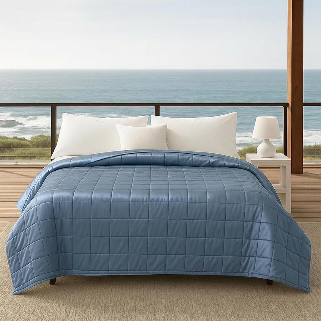 HomeSmart Cooling Weighted Blanket Queen Size 20 lbs, Designed with Hi-Tek Stay Cool Fabric On Both Sides of The Blanket, Machine Washable, Perfect for Couples (Blue Grey | Cooling)