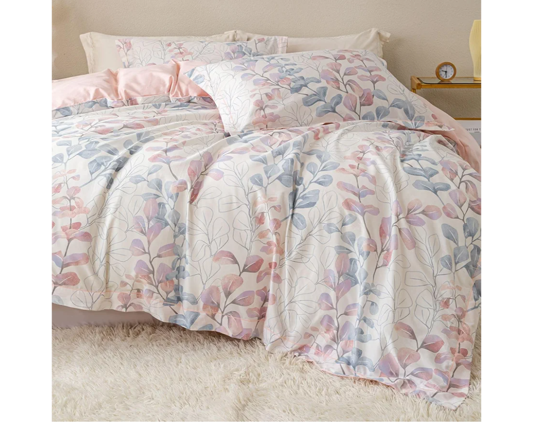 OAITE Duvet Cover Set Queen Size Floral Pattern Ultra Soft 100% Cotton Duvet Cover Sets 3-PC, Breathable Duvet Cover with Zipper Closure & Corner Ties(2 Pillow Shams,1 Duvet Cover)